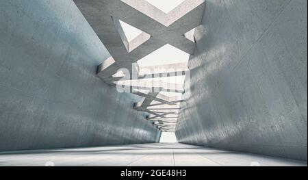 Abstrakte Architektur mit unregelmäßigen Elementen, Betonwänden, 3d-Rendering Stockfoto