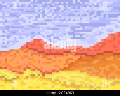 Pixel Wüstenlandschaft mit Sanddünen. Retro 8-Bit-Videospiel der 90er in 2D. Pixel Art Design für Spiele, Apps, Banner und Poster. Vektor illustrr Stock Vektor