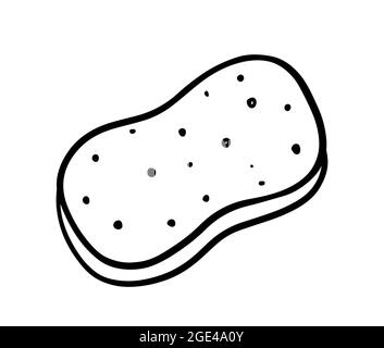 Schwamm zum Waschen und Reinigen isoliert auf weißem Hintergrund. Vektor-handgezeichnete Illustration im Doodle-Stil. Geeignet für Ihre Projekte, Dekorationen Stock Vektor