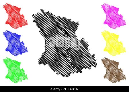 Region Düsseldorf (Bundesrepublik Deutschland, Land Nordrhein-Westfalen, NRW, Landschaftsverband Rheinland) Kartenvektordarstellung, kritzelte Stock Vektor