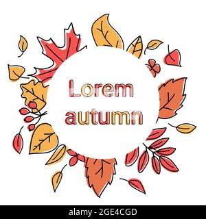 Rundes Banner mit gefallenen Blättern. Herbst abstrakte dekorative Vektor-Illustration auf weißem Hintergrund. Herbstposter für saisonales Design Stock Vektor