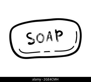 Ein Stück Seife auf weißem Hintergrund isoliert. Handwäsche und Körperpflegeprodukt. Vektor-handgezeichnete Illustration im Doodle-Stil. Passend für Ihre PR Stock Vektor