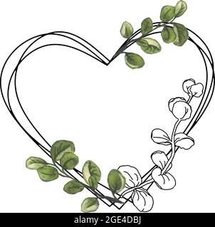 Aquarell handgezeichnete Blätter und Rahmen für Hochzeitseinladung Stock Vektor