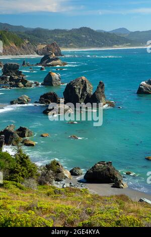 Blick auf die Küste vom Oregon Coast Trail, Sisters Rock State Park, Oregon Stockfoto