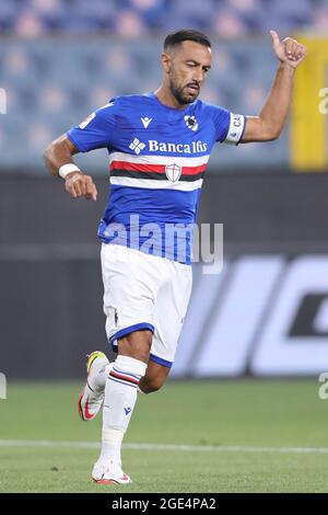 Genua, Italien, 16. August 2021. Fabio Quagliarella von UC Sampdoria reagiert während des Coppa Italia-Spiels bei Luigi Ferraris in Genua. Bildnachweis sollte lauten: Jonathan Moscrop / Sportimage Kredit: Sportimage/Alamy Live Nachrichten Kredit: Sportimage/Alamy Live Nachrichten Stockfoto