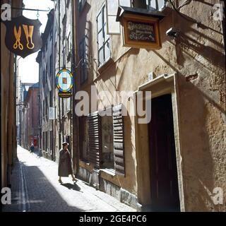 Straße-in-der-Altstadt-von-stockholm-1960 Stockfoto