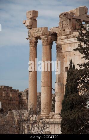 Verbleibende Säulen, Jupiter-Tempel, römische Überreste, Baalbek, Libanon Stockfoto