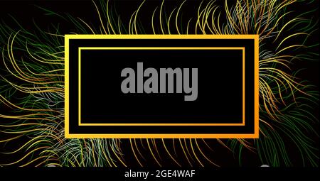 Vektor-Hintergrund abstraktes Bild in trendigen schwarzen Farbe mit mehrfarbigen leuchtenden Elementen und unglaubliche Verläufe von welligen Linien und eine Box für Ihre Stock Vektor