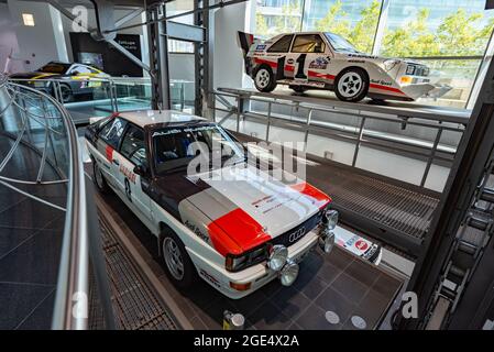 Das erste und letzte Audi Coupé Quattro von 1980 und 1987 im Audi Museum Mobile Stockfoto