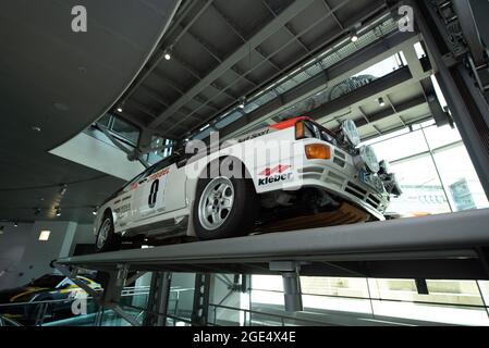 Das erste Audi quattro Rallycar aus dem Jahr 1980, zu sehen im Audi Museum Mobile, Ingolstadt, Deutschland. Stockfoto