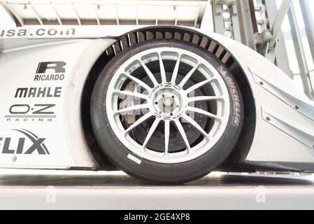 Audi R8 ALMS LMP1 Prototyp von Audi Museum Mobile, Ingolstadt Deutschland. Stockfoto