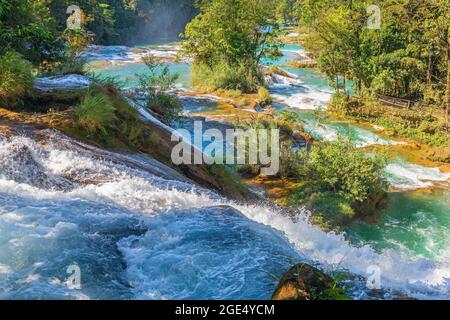 Agua Azul Kaskaden und Wasserfälle in der Nähe von Palenque, Chiapas, Mexiko. Stockfoto