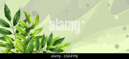 Ein Vektorbild einer Laubpflanze, das auf ein blattähnliches Muster mit eingestreuten Blättern gesetzt ist. Von Hand gezeichnet. Zeichentrickfilm Stock Vektor