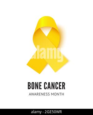 Symbol für Bone Cancer Awareness Ribbon Vector. Gelbes Band realistische Abbildung isoliert auf weißem Hintergrund Stock Vektor