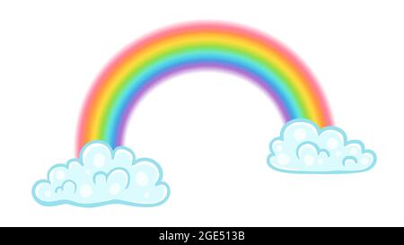 Vektordarstellung eines Regenbogens mit Wolken im Kawaii-Stil. Vektorwolken mit Regenbogen auf isoliertem Hintergrund. Stock Vektor