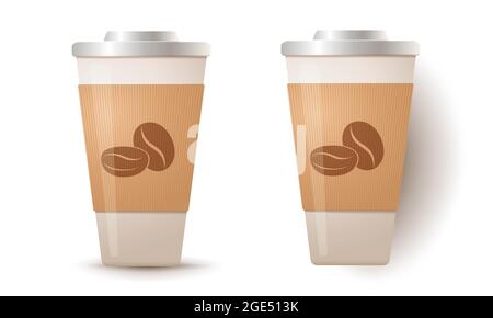 Vektordarstellung einer Papiertasse mit Kaffee. Heißes Getränk aus Fast Food. Vorlage für Kaffeetasse aus Papier. Stock Vektor