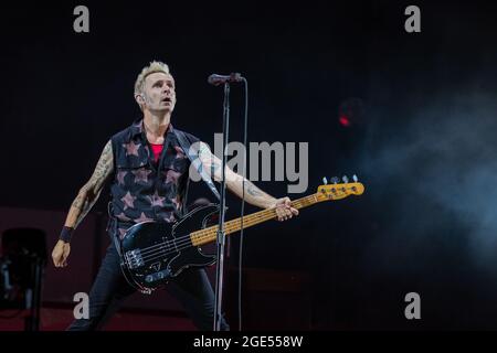 Chicago, USA. 15. August 2021. Des Grünen Tages während der Hella Mega Tour im Wrigley Field am 15. August 2021 in Chicago, Illinois (Foto von Daniel DeSlover/Sipa USA) Quelle: SIPA USA/Alamy Live News Stockfoto