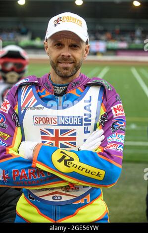 MANCHESTER, GROSSBRITANNIEN. 16. AUGUST Rory Schlein - Titelverteidiger während der Sports Insure British Speedway Finals im National Speedway Stadium, Manchester am Montag, 16. August 2021. (Kredit: Ian Charles | MI News) Kredit: MI News & Sport /Alamy Live News Stockfoto