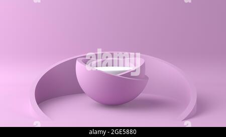 Wunderschönes, minimalistisches, pinkes Podium in der Form einer Blume. Ideal zum Platzieren von Cremes, Ringen und Modeprodukten. Stockfoto