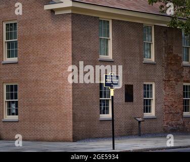 Historischer Marker von Wesleyan Chapel for Women's Rights. Ort: Women's Rights National Historical Park, Seneca Falls, New York. Stockfoto