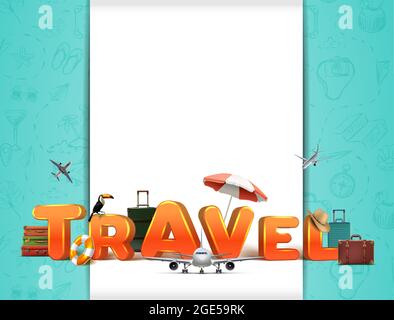 Vector Reise um die Welt Banner mit Buchstaben und realistische Reise-Elemente. Stock Vektor