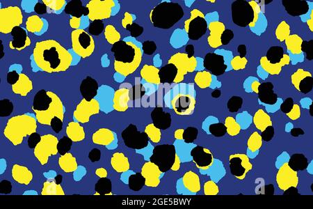 Abstraktes, modernes Leopardenmuster. Tiere trendy Hintergrund. Gelbe und blaue dekorative Vektor Stock Illustration für Druck, Karte, Postkarte Stock Vektor