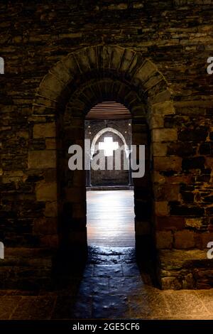 Innenkorridore und Zimmer im Schloss Gravensteen in Gent, Belgien. Stockfoto