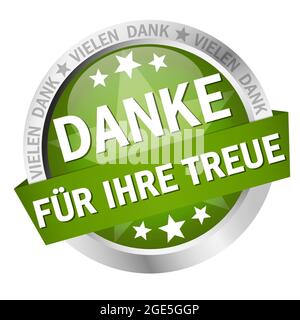 EPS 10 Vektor mit runder farbiger Taste mit Banner und Text Vielen Dank für Ihre Treue Stock Vektor