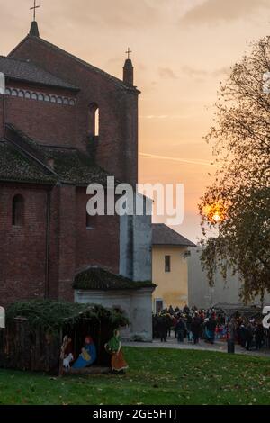 Details der Abtei von Morimondo: Ein prächtiges Beispiel der Zisterzienserarchitektur wenige Kilometer von Mailand entfernt Stockfoto