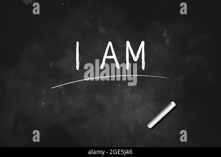 Ich BIN mit Kreide auf Tafel Symbol Logo Design Vektor Illustration geschrieben Stock Vektor