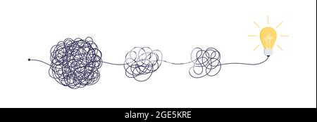 Komplexe einfache Weg von Anfang bis Idee. Chaos Vereinfachung, Problemlösung und Business-Lösungen Ideensuche Konzept Vektor Illustration. Stock Vektor