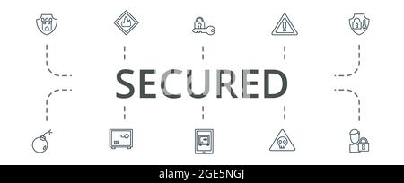 Gesichertes Symbol festgelegt. Enthält editierbare Symbole wie Banksafe, mobile Bank, gefährlich und mehr. Stock Vektor