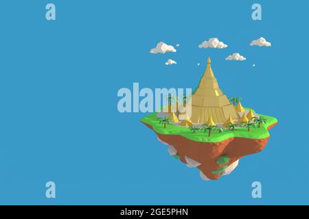 3D-Illustrator des Shwedagon Temple, Myanmar. 3D-Rendering eines Modells mit niedrigem Polygon einschließlich Pfadauswahl Stockfoto