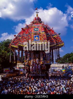 Chariot Festival in Thiruvarur, Tamil Nadu, Indien. Größter Wagen in Indien Stockfoto