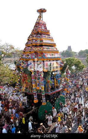 Tempel Chariot Festival in Kapaleeswarar Tempel bei Mylapore in Chennai; Madras, Tamil Nadu Stockfoto