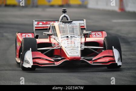 08. August 2021: Scott McLaughlin, Fahrer der NTT IndyCar Series, fährt das DEX Imaging Team Penske Chevrolet während des ersten Big Machine Music City Grand Prix auf den Straßen von Nashville in Nashville, TN, in Richtung sechs. Austin McAfee/CSM Stockfoto