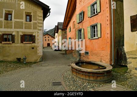 Bergdorf Guarda, Inntal, Unterengadin, Engadin, Graubünden, Schweiz Stockfoto