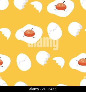 Niedliche nahtlose gebratene Eier Muster auf gelbem Hintergrund. Vektorgrafik. Stock Vektor