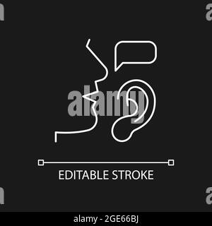Aktives Zuhören weißes lineares Symbol für dunkles Thema Stock Vektor