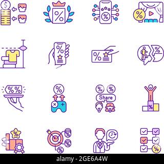 Loyalty-Programm im Zusammenhang mit hellen und dunklen Thema RGB-Farbsymbole eingestellt Stock Vektor