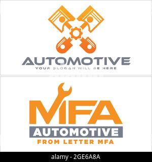 Automobil mit Kolben und Schraubenschlüssel Symbol Initiales Logo Design Stock Vektor