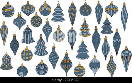 Set von Weihnachtskugeln. Weihnachtsbäume Kollektion. Für Grußkarten, Geschenkpapiere. Stock Vektor