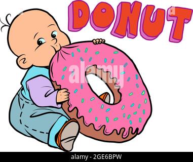 Kleines Baby Lieblings niedliches Baby essen einen Donut Stock Vektor