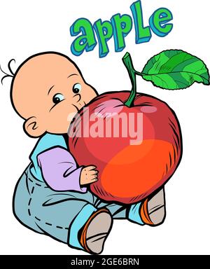 Kleines Baby Lieblings niedliches Baby essen einen Apfel Stock Vektor