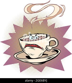 Wütend negativ müde Tasse Kaffee lustigen Charakter. Heißer Morgendrink Stock Vektor