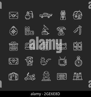 Kreideweiß-Symbole im Vintage-Stil auf dunklem Hintergrund Stock Vektor