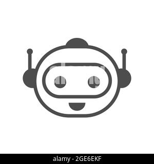 Chatbot-Symbol. Bot-Zeichen oder -Symbol. Netter Roboterkopf spricht. Lächelnder bot als Kundensupport. Der humanoide Gesichtsroboter kawaii beantwortet Fragen. Vektor, flach Stock Vektor