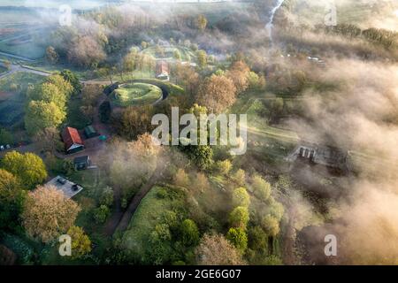 Niederlande, Everdingen, Fort Everdingen, Teil der Neuen Niederländischen Wasserlinie. UNESCO-Weltkulturerbe. Niederländische Wasserschutzlinien. Lek River. Aeria Stockfoto