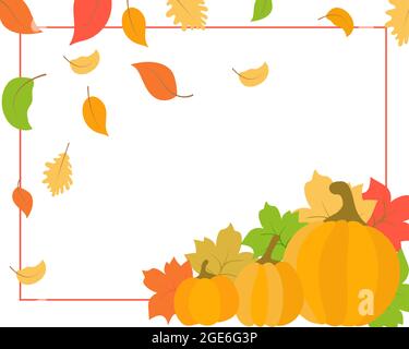 Herbsthintergrund mit Blättern und Kürbissen Vektorgrafik. Helle bunte Herbst Vorlage für Banner Grußkarte oder Einladung. Stock Vektor