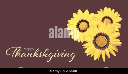 Happy Thanksgiving Karte mit gelben Gazania Blumen Stockfoto